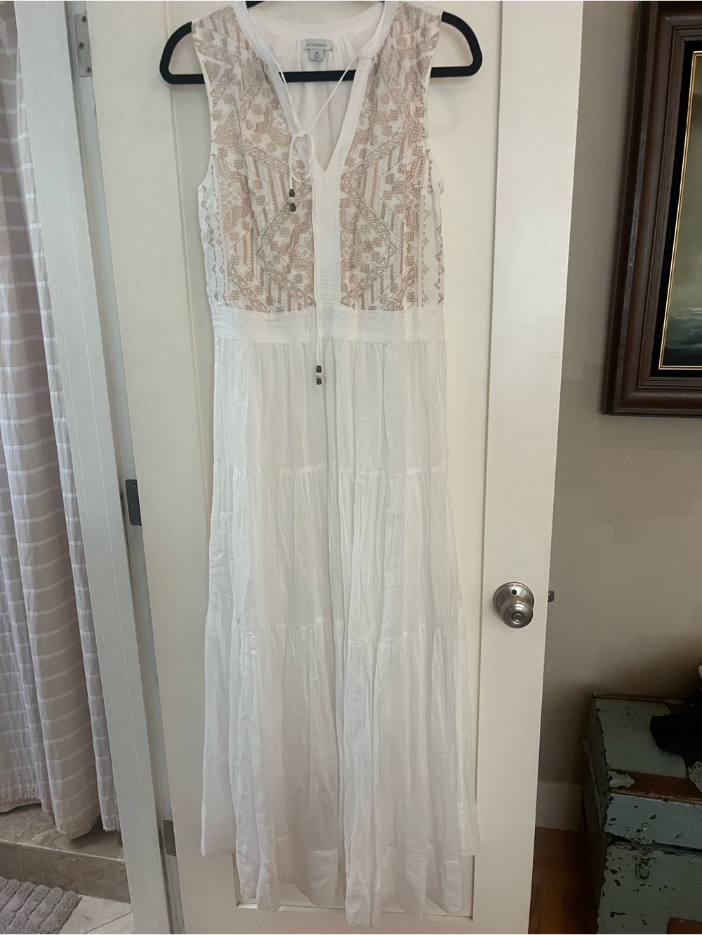 Sundance White Maxi Dress with Beige Embroidered Bodice